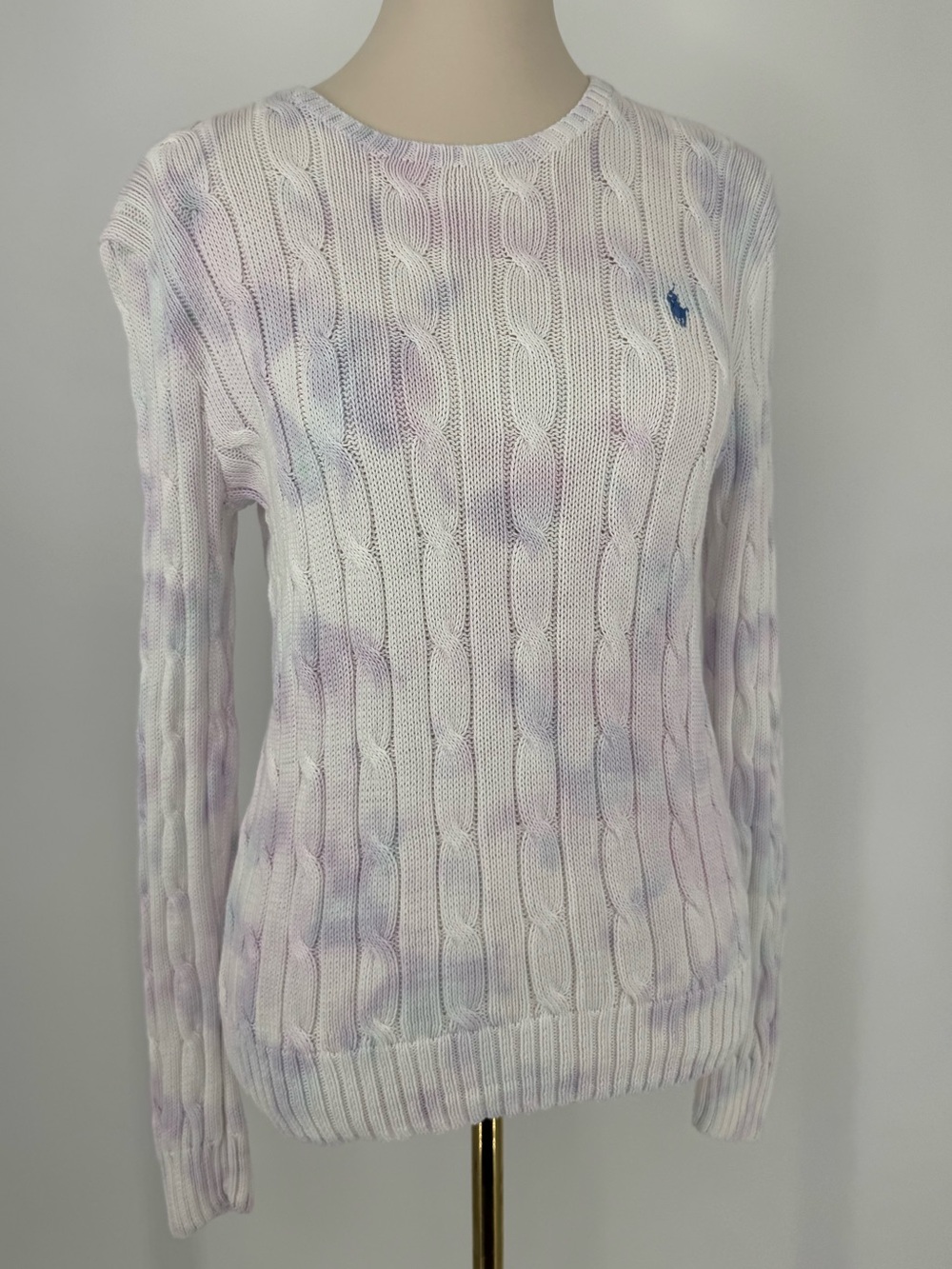 Polo‎ Ralph Lauren Tie-Dye Cable-Knit 100% Pima Cotton Crewneck Sweater, Size S